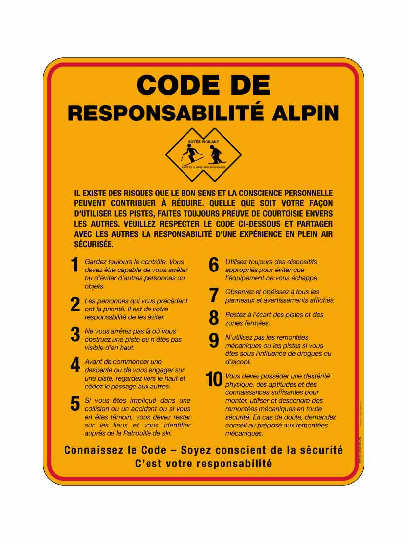 Panneau Code de responsabilité alpin
